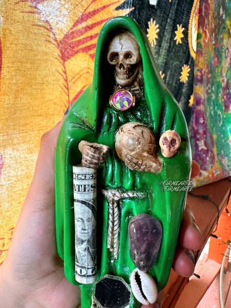 Mama Muerte | Santa Muerte | Statue | 9 inches | Fully Loaded | Green | Prosperity