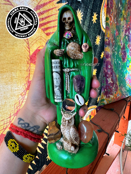 Mama Muerte | Santa Muerte | Statue | 9 inches | Fully Loaded | Green | Prosperity