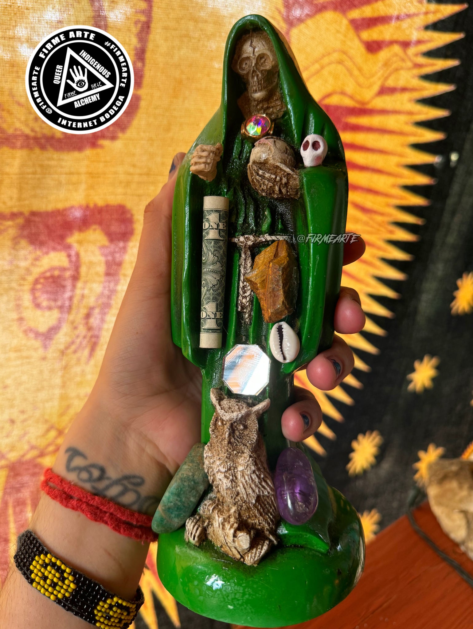 Mama Muerte | Santa Muerte | Statue | 9 inches | Fully Loaded | Green | Prosperity #2