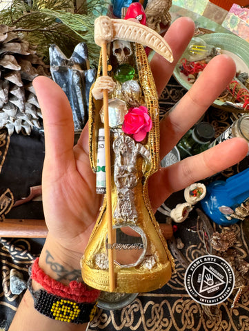 Mama Muerte statue | Santa Muerte | 6 Inches | Fully Loaded + Dressed | Gold